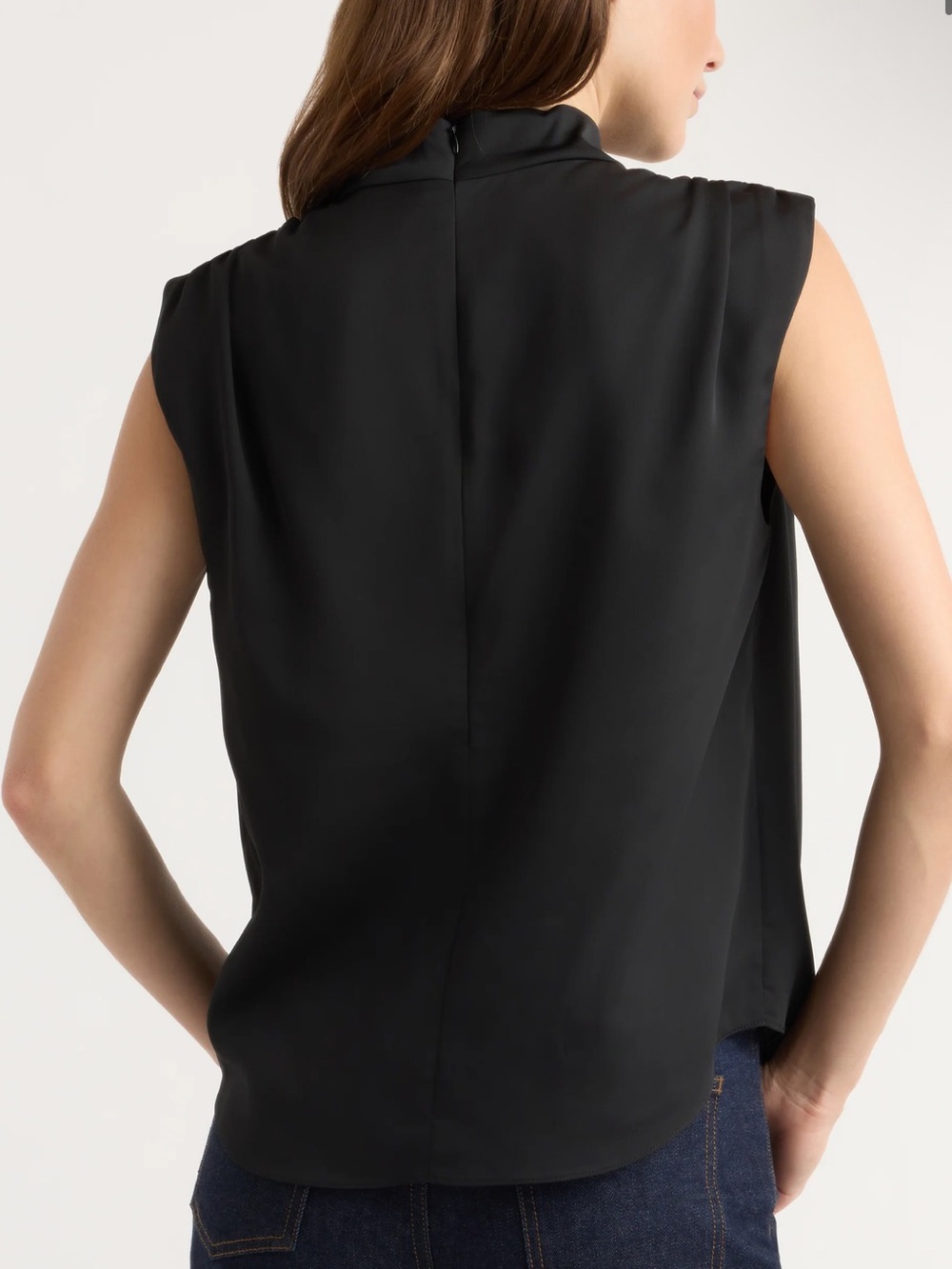 Modern Citizen Allegra Gathered-Neck Sleeveless Satin Blouse in Black - Picture 3 of 8